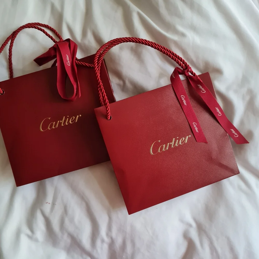 CARTIER fancy red GIFT BAGS with Ribbons - Set of 2 - AUTHENTIC!